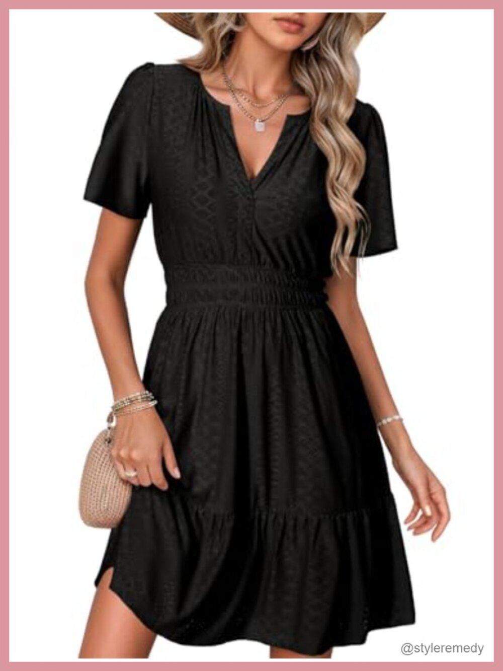 Simplee Womens Mini Dress Eyelet Short Sleeve A-Line Sun Dress with Pockets